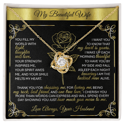 To My Beloved Wife – Gold Love Knot Necklace Gift 💞 - TheBestGiftPlace
