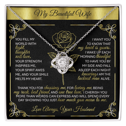 To My Beloved Wife – Gold Love Knot Necklace Gift 💞 - TheBestGiftPlace