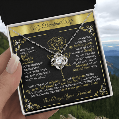 To My Beloved Wife – Gold Love Knot Necklace Gift 💞 - TheBestGiftPlace