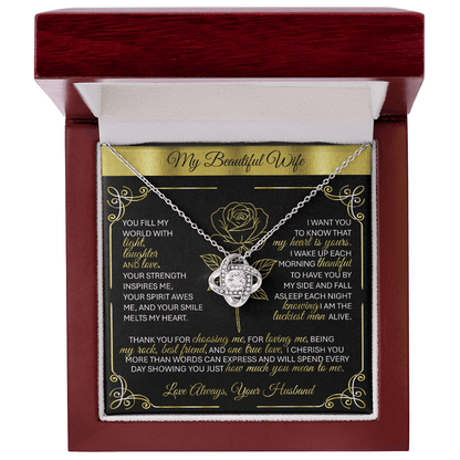 To My Beloved Wife – Gold Love Knot Necklace Gift 💞 - TheBestGiftPlace