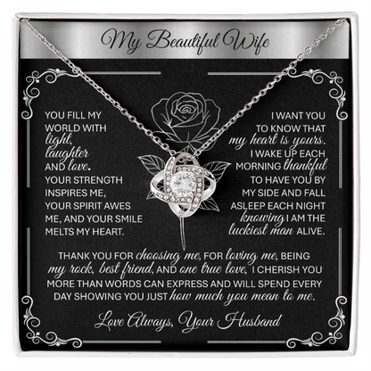 To My Beloved Wife – Silver Love Knot Necklace Gift 💞 - TheBestGiftPlace