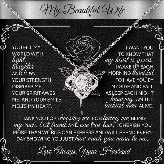 To My Beloved Wife – Silver Love Knot Necklace Gift 💞 - TheBestGiftPlace