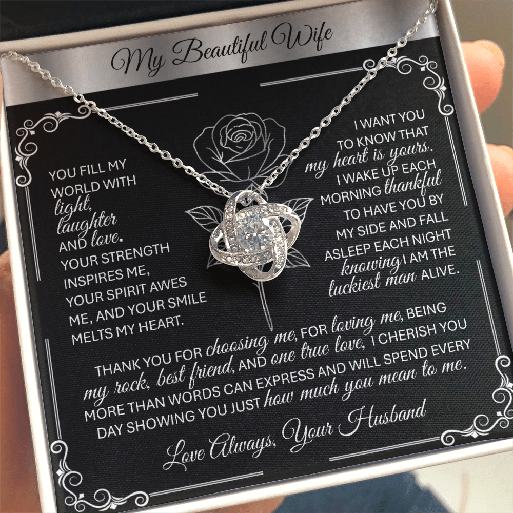 To My Beloved Wife – Silver Love Knot Necklace Gift 💞 - TheBestGiftPlace
