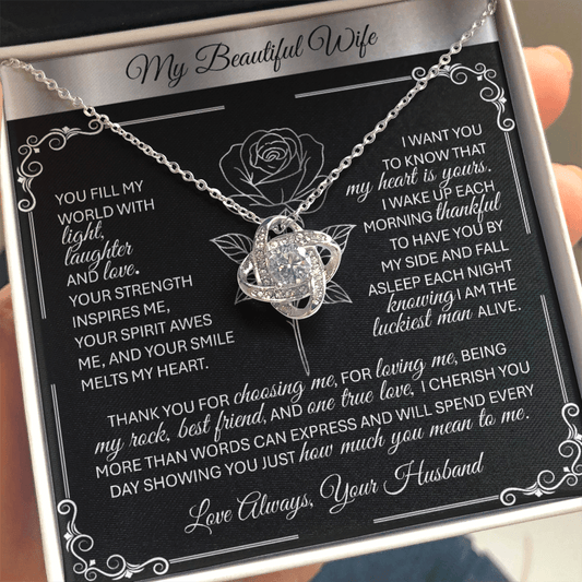 To My Beloved Wife – Silver Love Knot Necklace Gift 💞 - TheBestGiftPlace