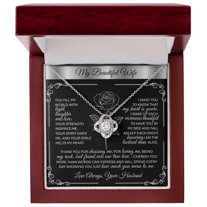 To My Beloved Wife – Silver Love Knot Necklace Gift 💞 - TheBestGiftPlace