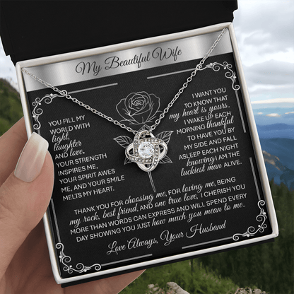 To My Beloved Wife – Silver Love Knot Necklace Gift 💞 - TheBestGiftPlace