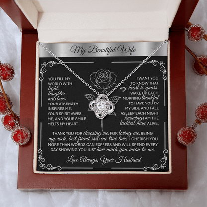 To My Beloved Wife – Silver Love Knot Necklace Gift 💞 - TheBestGiftPlace