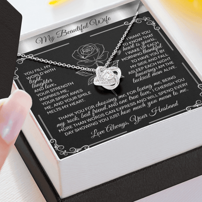 To My Beloved Wife – Silver Love Knot Necklace Gift 💞 - TheBestGiftPlace